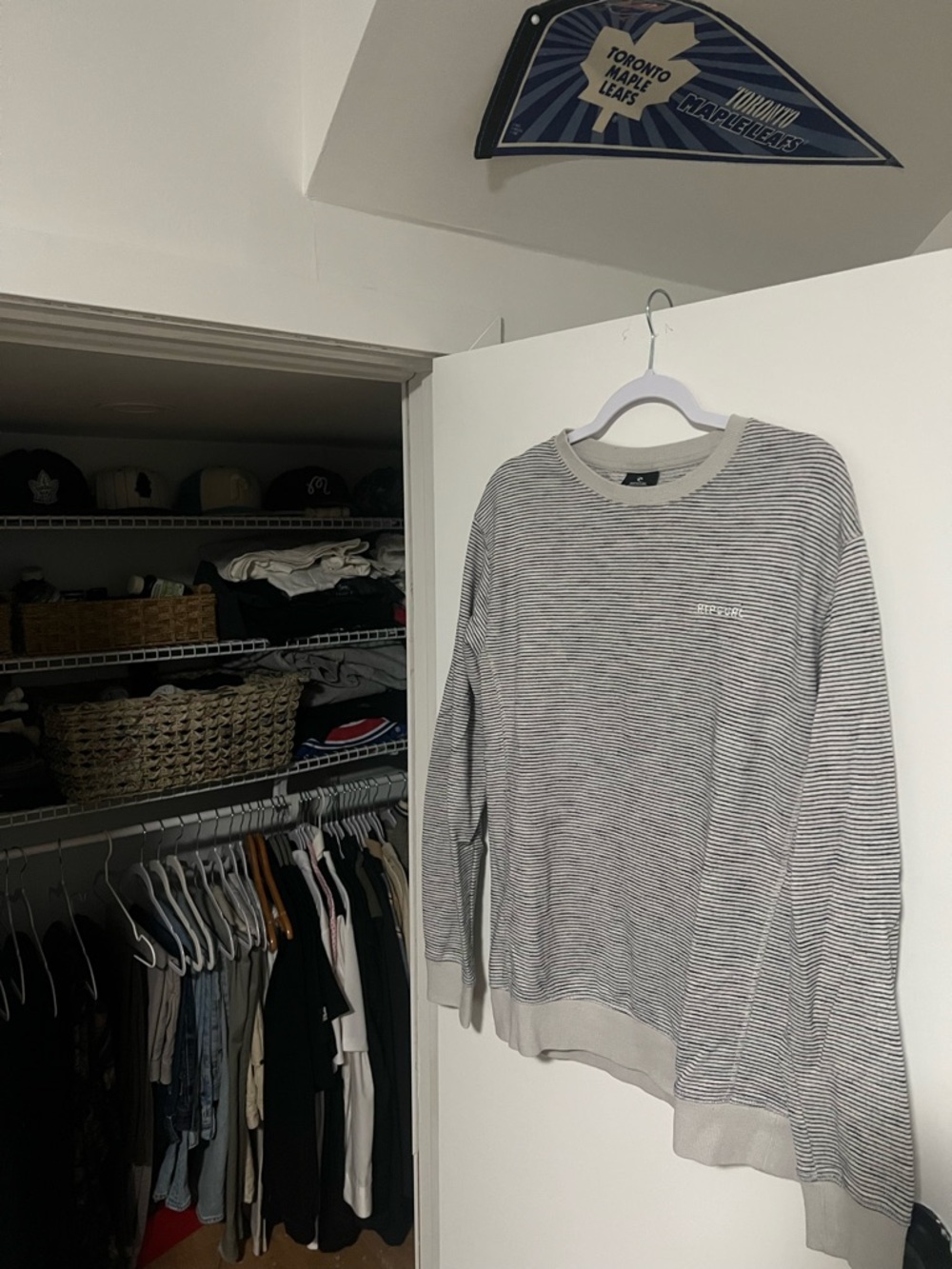 Rip Curl Light Gray Striped Long Sleeve Tee